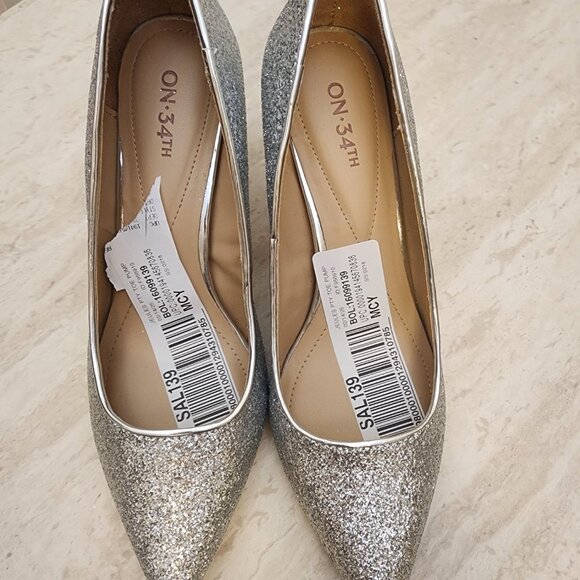 On 34th Womens Jeules Pointed-Toe Sli Silver Glitter 8M - Picture 3 of 10